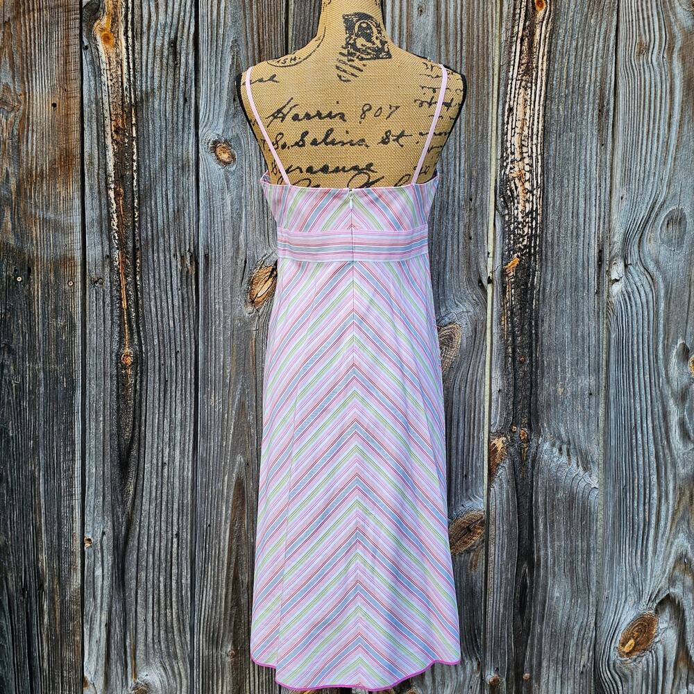 Size 8 Y2K Sun Dress Pastel Striped Cotton J. Crew Sleeveless Vneck Vintage - Picture 3 of 9